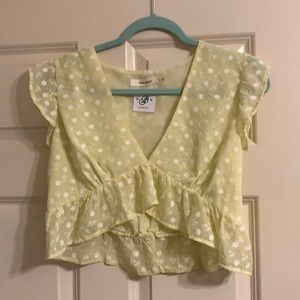 Yellow floral cropped shirt